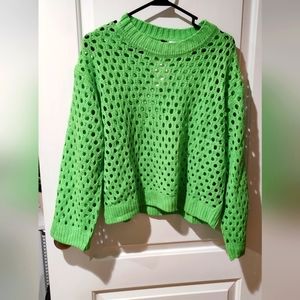 Green open knit sweater